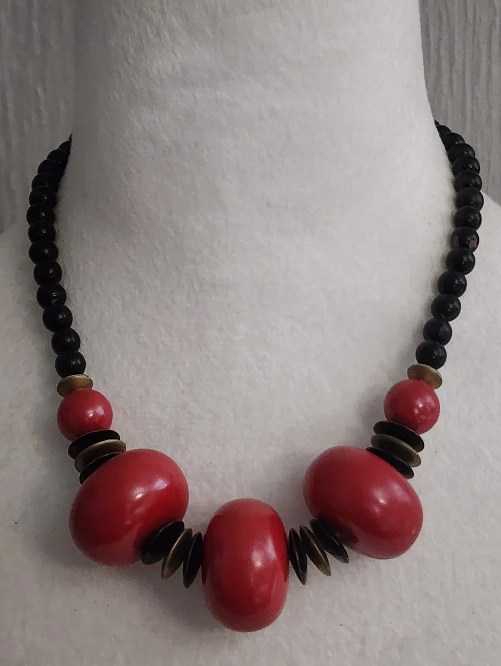 Red Statement Wood Beaded Necklace